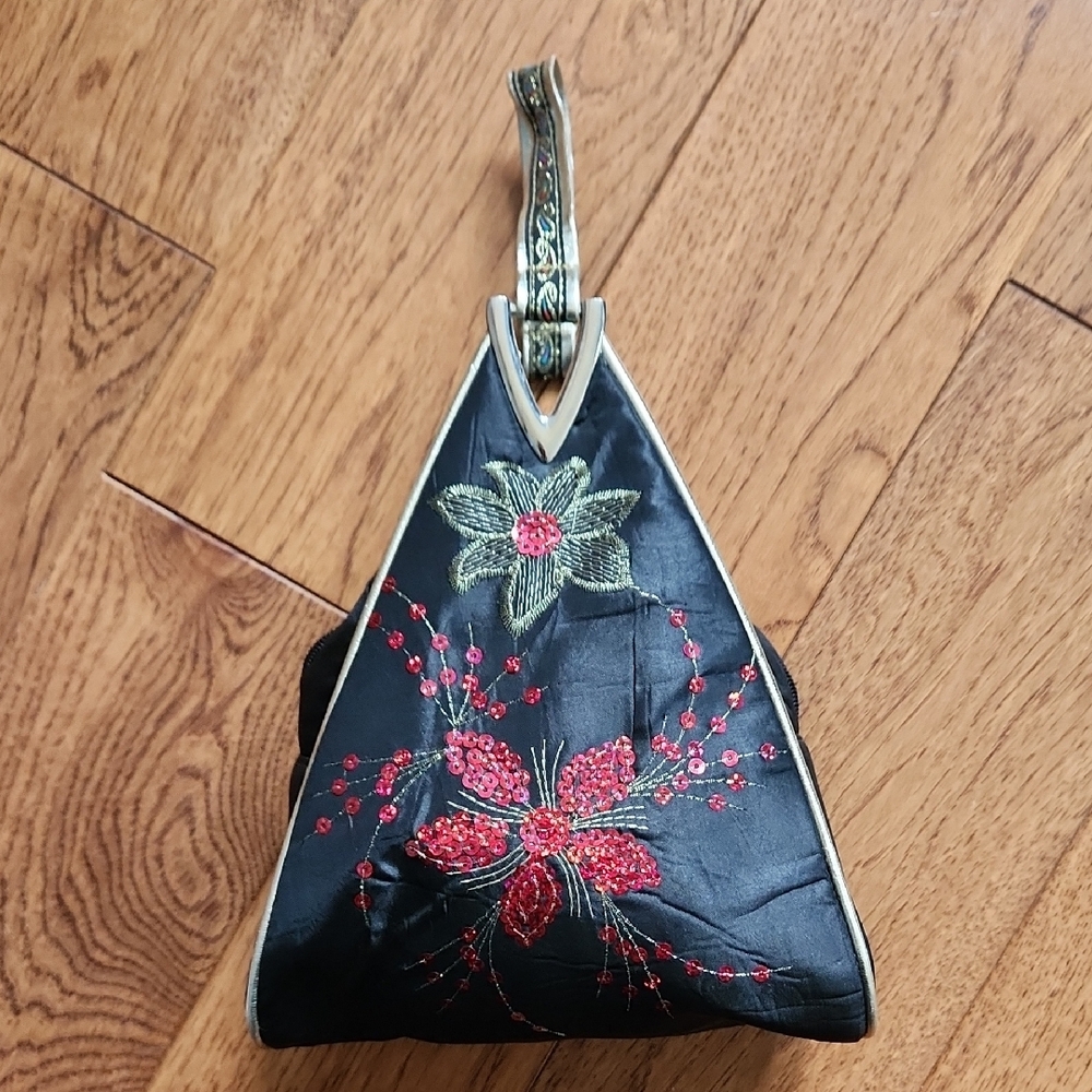 Embroidered Black and Red Women's Bag